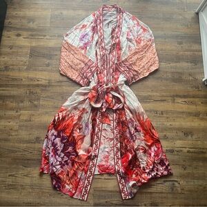 Soft Surroundings Womens Faye Silk Blend Peacock Kimono Robe Size 1X